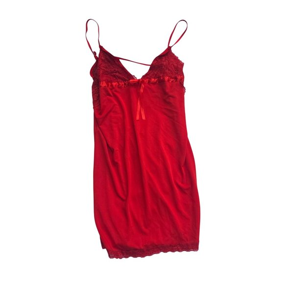 Red Lace-Trimmed Cotton-Poly Chemise Nightgown*Adj Straps*Sissy*Femboy*XL*NWOT - Picture 2 of 5